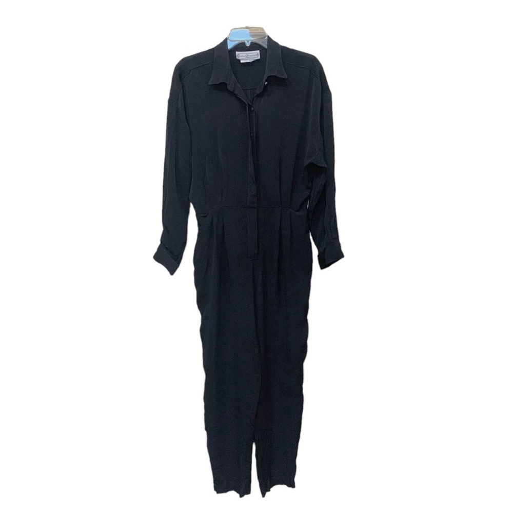 Vintage 80s Saint Germain Paris Black Jumpsuit Coveralls New Wave Large